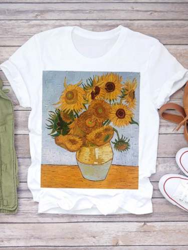 🔥Buy 3 Get 10% Off🔥Women's Sunflower Oil Painting Casual T-Shirt