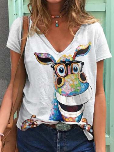 🔥Buy 3 Get 10% Off🔥Women's Oil Painting Animal Casual V-Neck T-Shirt