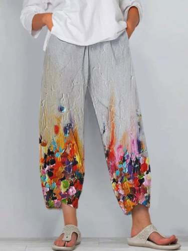 Women's Colorful Abstract Oil Painting Casual Pants