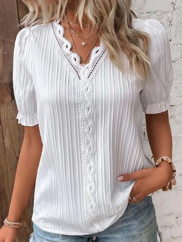 New Style-49%OFF🔥V Neck Plain Lace Elegant Shirt