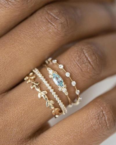 Four-piece Diamond-set Zircon Flower Ring