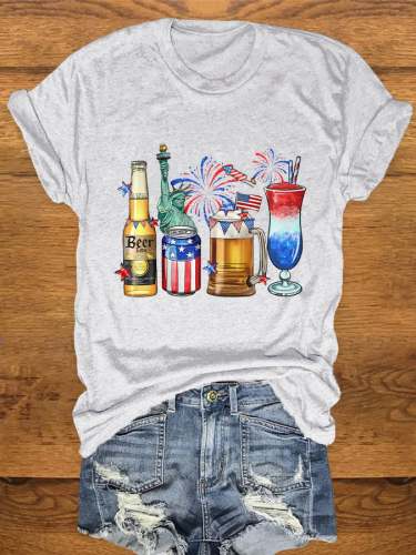 Women's 4th of July Alcohol Print T-shirt