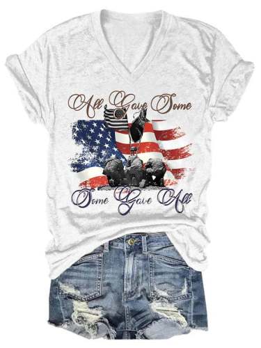 All Gave Some Some Gave All Flag Print Short Sleeve T-Shirt