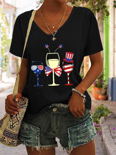 4th of July V-Neck Casual T-Shirt