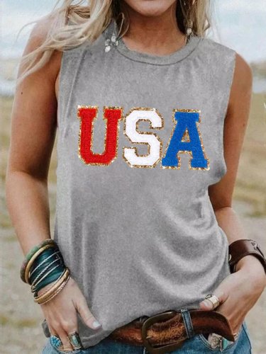 Women's 4th of July Red And Blue Print Tank Top