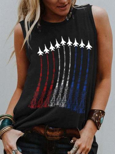 Women's Independence Day Fighter Flag Print Tank Top