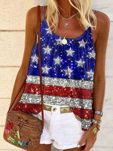 American Flag Sequin Print Casual Camisole