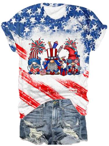 Women's 4th of July Fireworks Gnome Print T-shirt