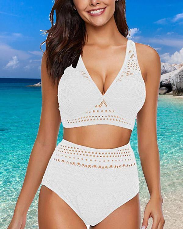 Solid Color Boho Crochet Bikini