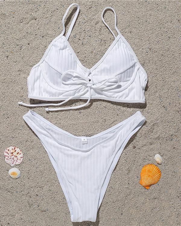 Solid Spaghetti Strap Tied Detail Bikini Set