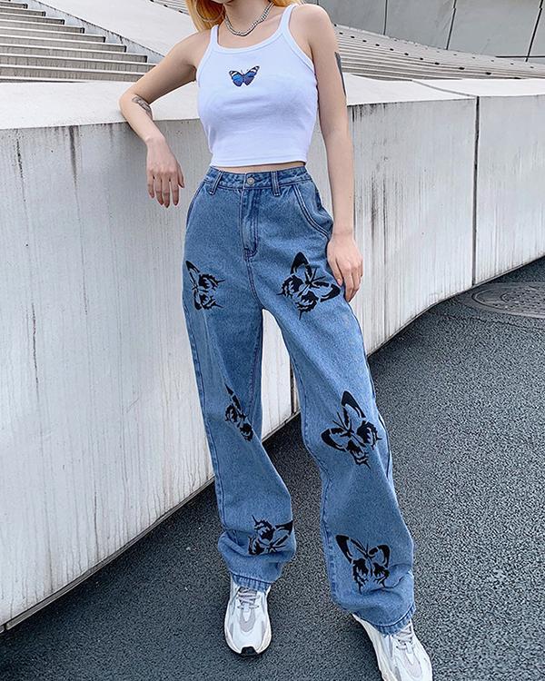 Butterfly Print Jeans