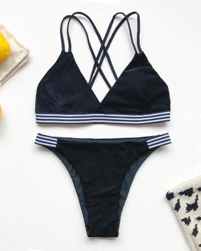 Corduroy Black Sexy Triangle Swimsuit