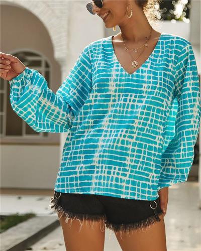 Fashion Women Summer V Neck Printed Holiday Daily Blouse