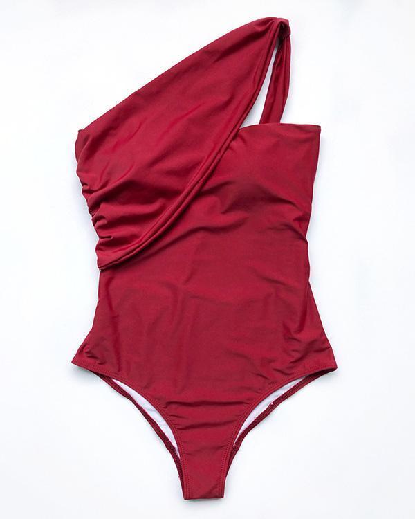 US$ 28.78 - One-shoulder One Piece Swimsuit Sexy Plain Bikini - www ...