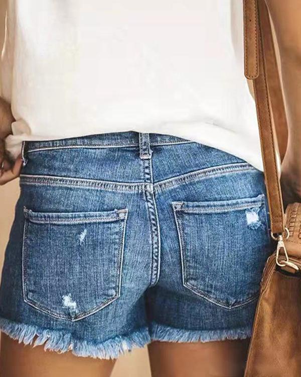 Women Distressed Stretchy Denim Jeans Shorts
