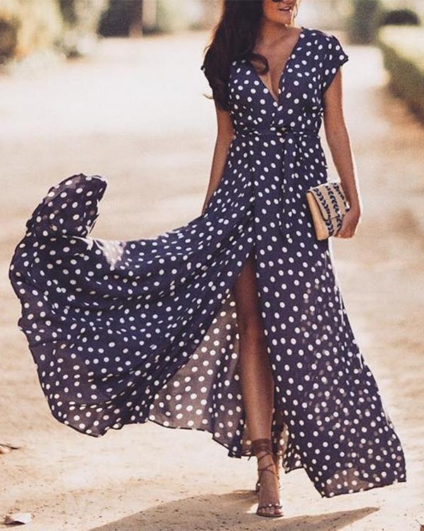 US 40.99 Casual Color Block VNeckline Maxi Xline Dress www