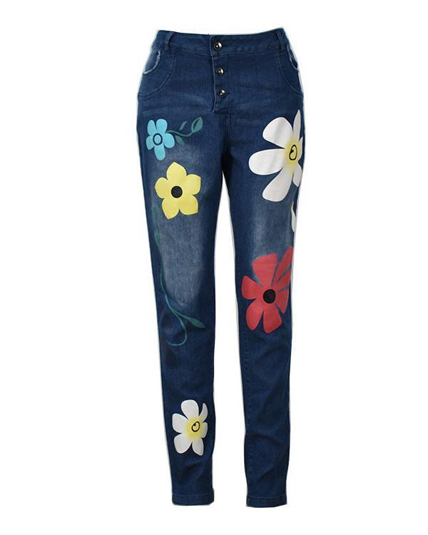 Women's  Vintage Floral Fashion Denim Bottoms Jeans Pants