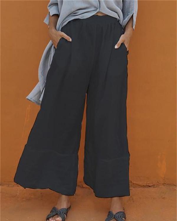 Casual Elastic Waist Folds Wide Leg Pants