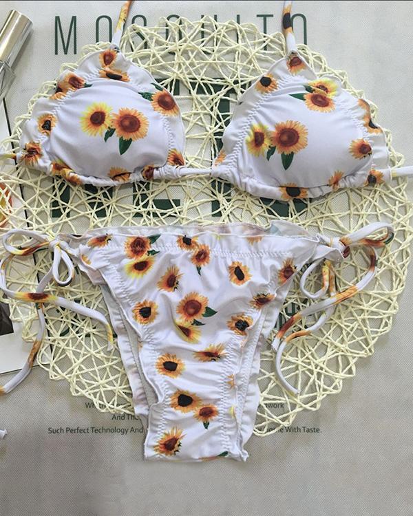 Sexy Ruffled Swimsuit Strap Sunflower Bikini
