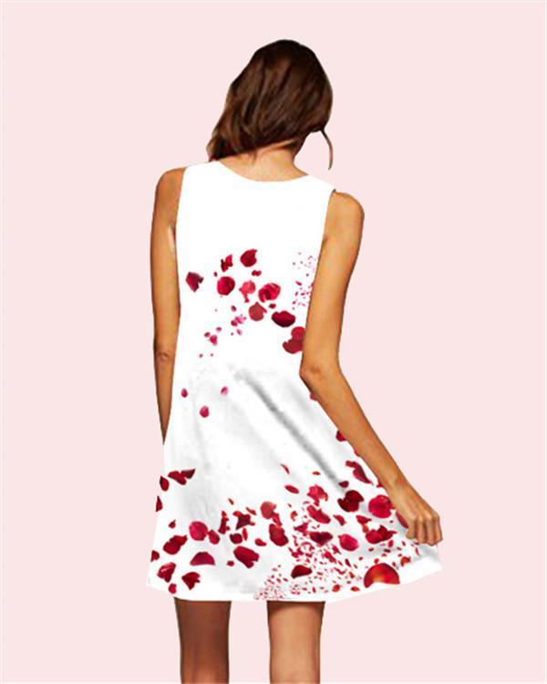 Rose Printed Sleeveless Beach Dress