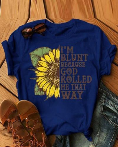 Women Sunflower Printed O-Neck Shirts Summer Tops