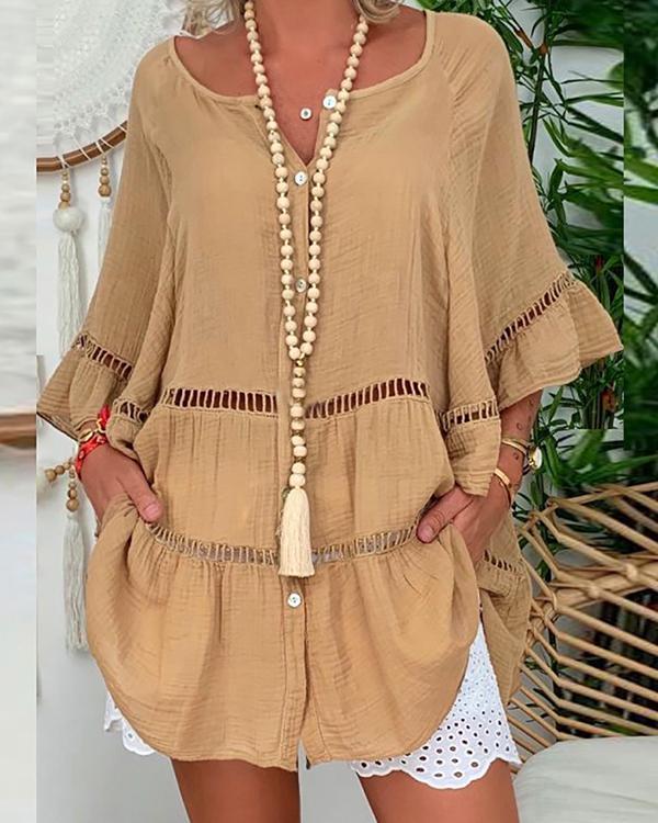 Casual Boho Plus Size Holiday Bell Sleeve Dresses