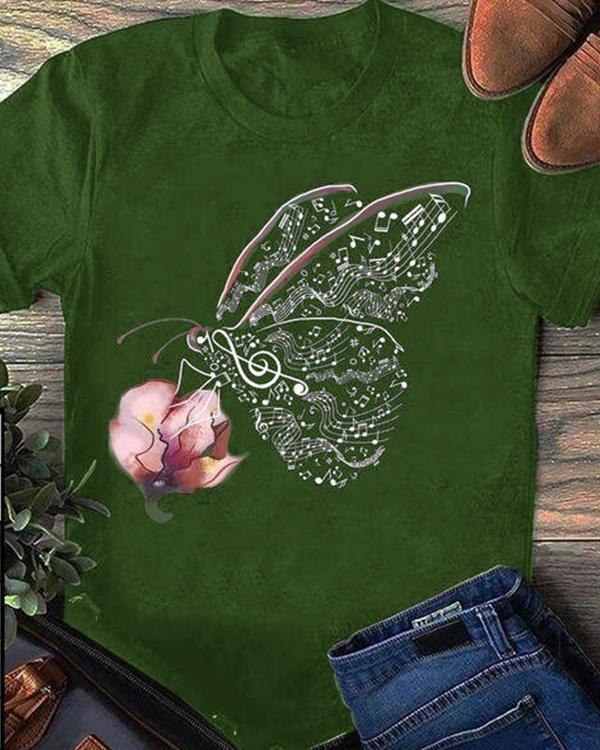 Butterfly Pattern Printing Short Sleeve T-shirt