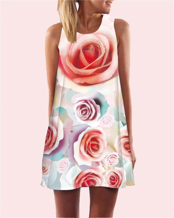 Floral Printed Sleeveless Beach Dress