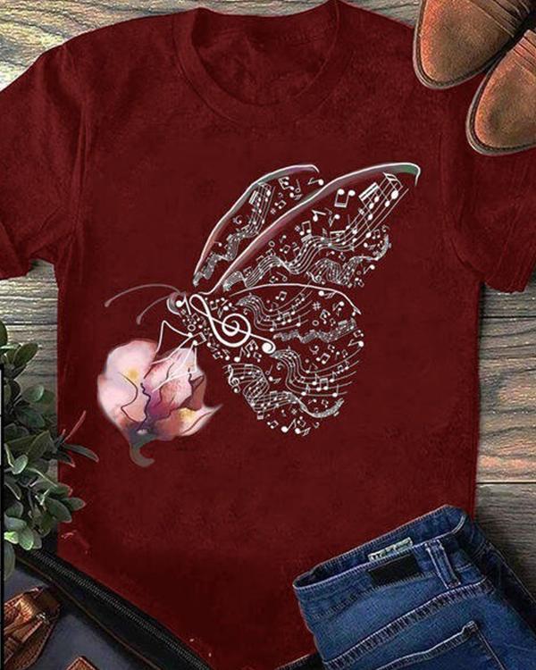 Butterfly Pattern Printing Short Sleeve T-shirt