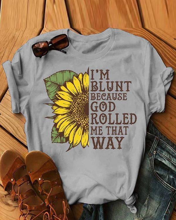Women Sunflower Printed O-Neck Shirts Summer Tops