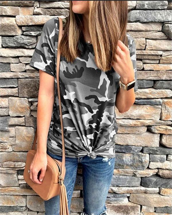 Camouflage Women's Casual Solid Daily Basic Top