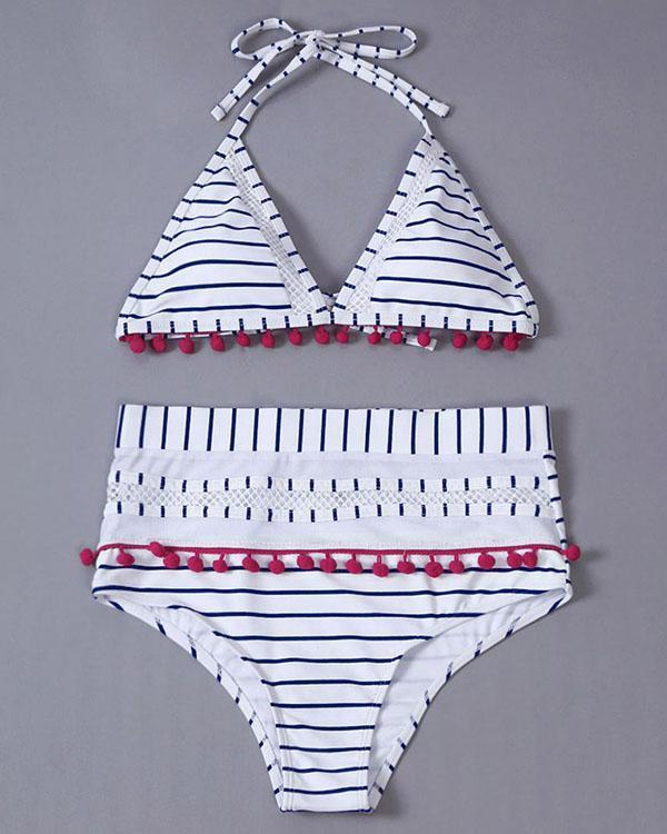 Fringed High Waist Split Bikini