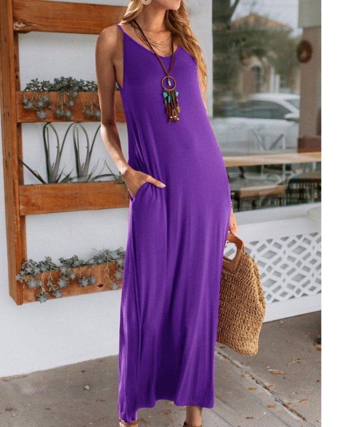 Women Casual Maxi Dress Solid Color