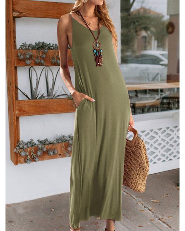 Women Casual Maxi Dress Solid Color