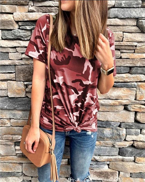 Camouflage Women's Casual Solid Daily Basic Top