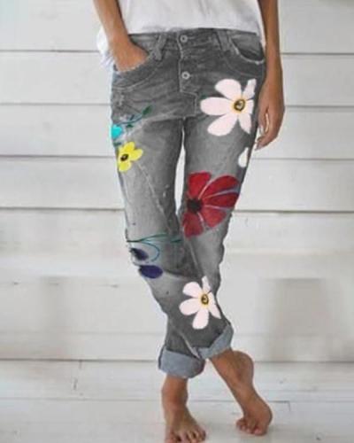 Women's  Vintage Floral Fashion Denim Bottoms Jeans Pants