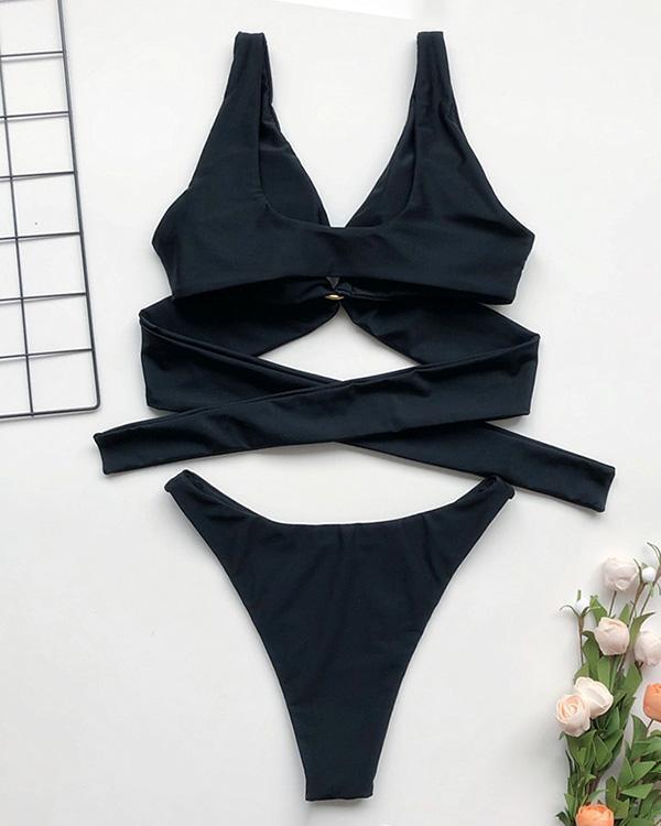 Double-sided Plain Swimsuit Ring Strap Bikini