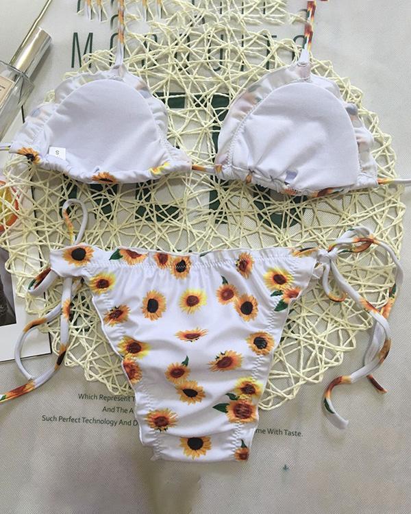 Sexy Ruffled Swimsuit Strap Sunflower Bikini