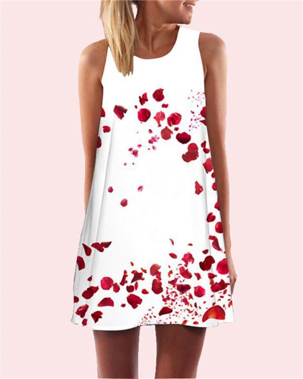 Rose Printed Sleeveless Beach Dress