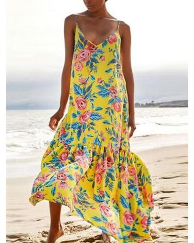 Women's Fashion Floral Printed Sleeveless Gradient Plus Size Dress