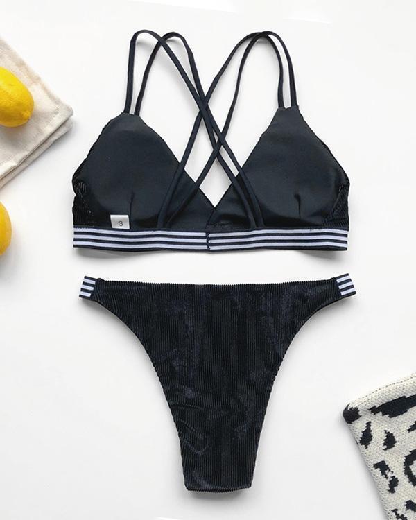 Corduroy Black Sexy Triangle Swimsuit