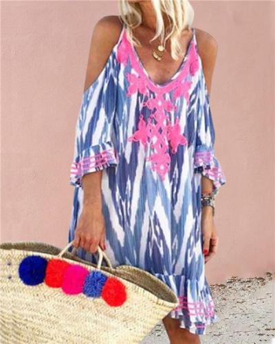 Us 28 99 Boho Beach Short Sleeves Casual Vacation Dresses M