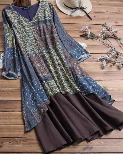 Summer V Neck Casual Floral Printed Plus Size Dress