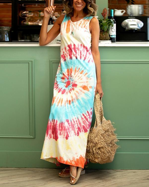 Tie-Dyed Printed Casual Vest Dress