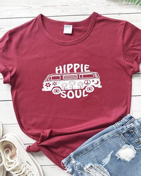 Hippie Soul Fashion Tshirt Causal Letter Printed Women Tshirt Large Size Summer Tee Tops