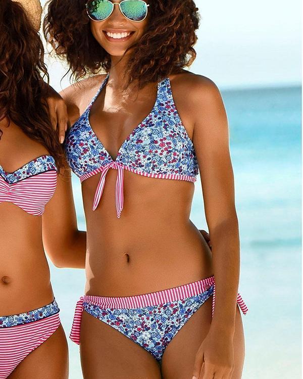 Striped Print Bikini Set