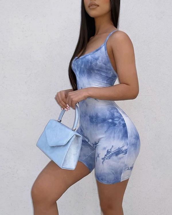 Sling-line Collar Tie-dye Home Casual Bottoming Romper