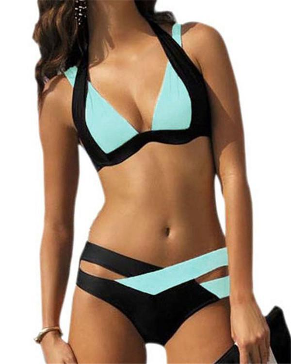 Women's Plus Size Halter Neck  Lilac Cheeky Bikini Swimwear