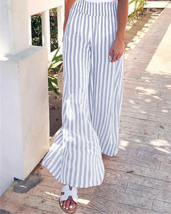 Women Casual Striped Plus Size Wide Leg Pants