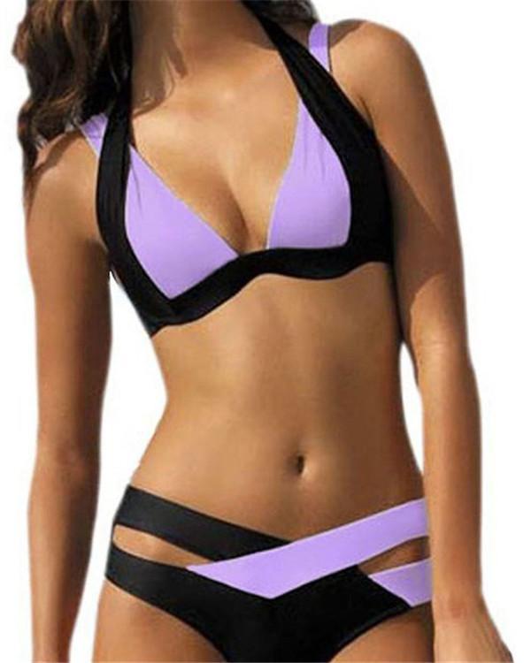 Women's Plus Size Halter Neck  Lilac Cheeky Bikini Swimwear